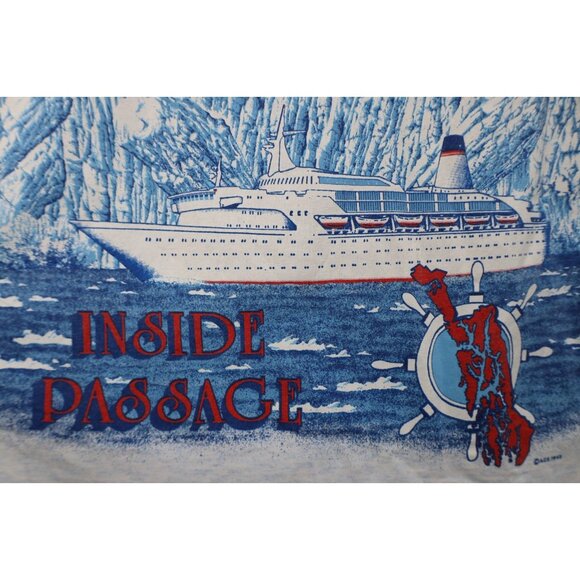 Vintage 90s Streetwear Mens Large All Over Print Alaska Cruise Ship T-Shirt USA - Picture 6 of 16